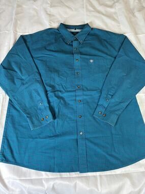 Ariat Pro Series Mens XXL TTG Stretch Plaid Western Shirt Blue Green Snap